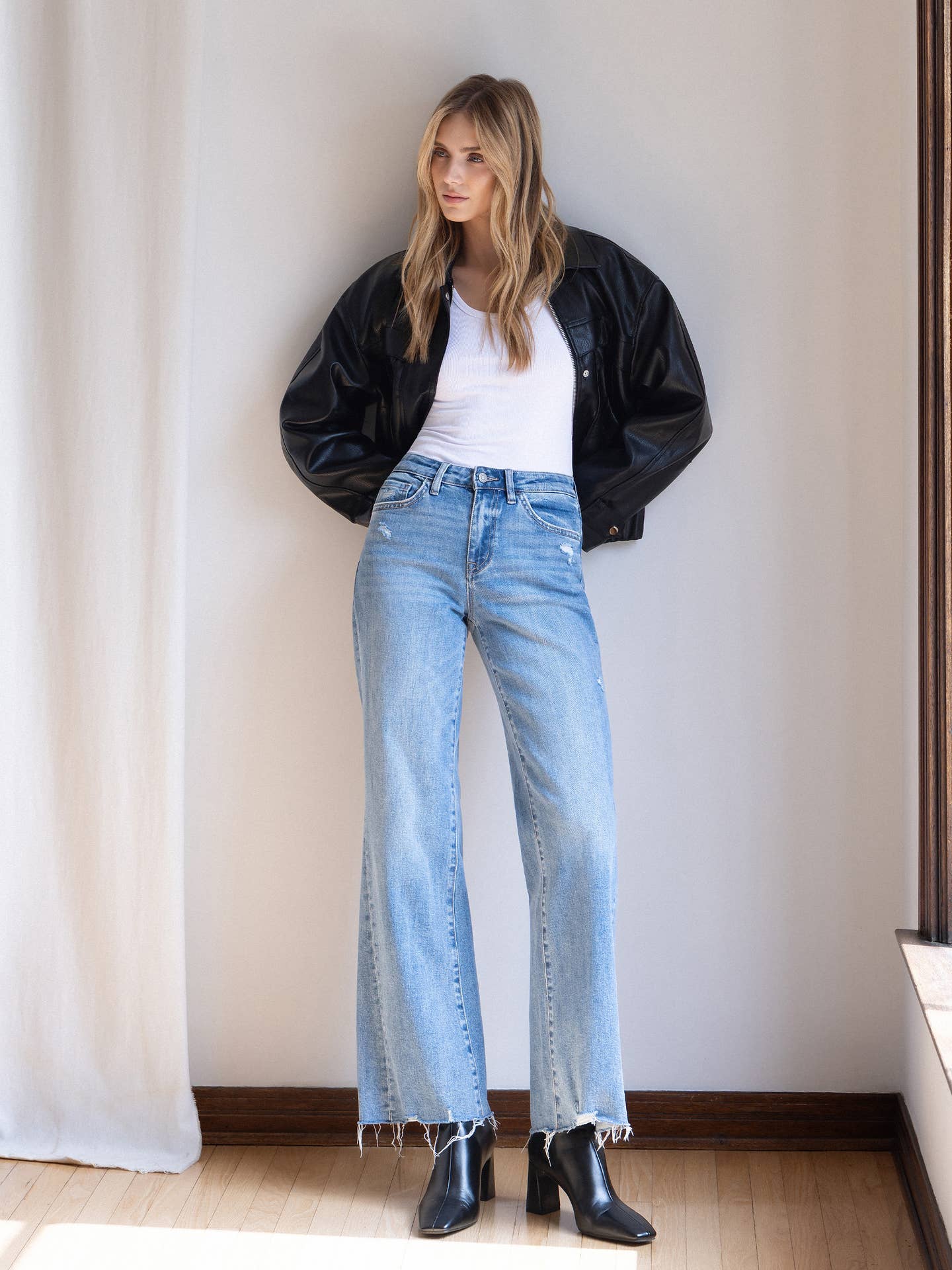 High Rise Slant Side Seam Vintage Flare Jeans F9128