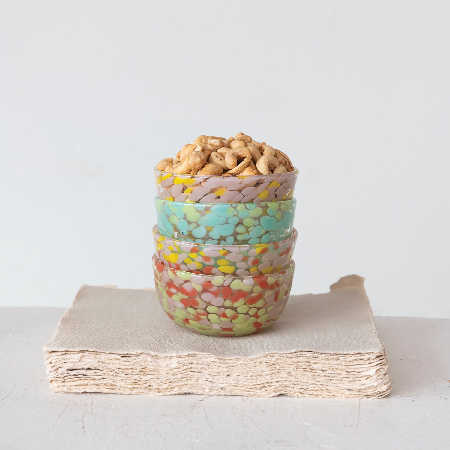 Blown Confetti Glass Bowl, Multi Color, 4 Styles