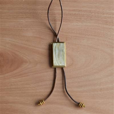 Aspen Bolo Tie - Rectangle, Brass, Mother of Pearl - Light