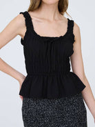 Ruffled Front Tie Shirred Waist Tank Top