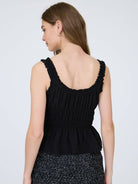 Ruffled Front Tie Shirred Waist Tank Top
