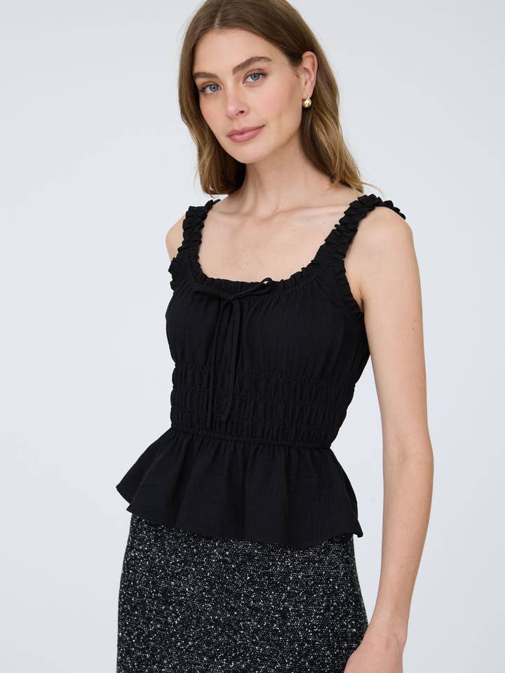 Ruffled Front Tie Shirred Waist Tank Top