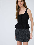 Ruffled Front Tie Shirred Waist Tank Top