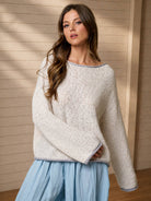 Boat Neck Contrast Trim Long Sleeve Knit Sweater (Pre-Order)