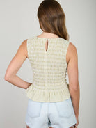 Stripe Sleeveless Smocked Blouse