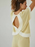 T2177-1B | Overlap Open Back Reverse Stitch Stripe Crop Top
