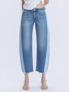 High Rise Two Tone Barrel Leg Jeans F6041