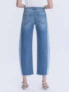 High Rise Two Tone Barrel Leg Jeans F6041
