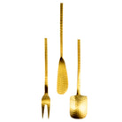 Hammered Stainless Steel Appetizer Utensils, Gold Finish, Set of 3 in Drawstring Bag