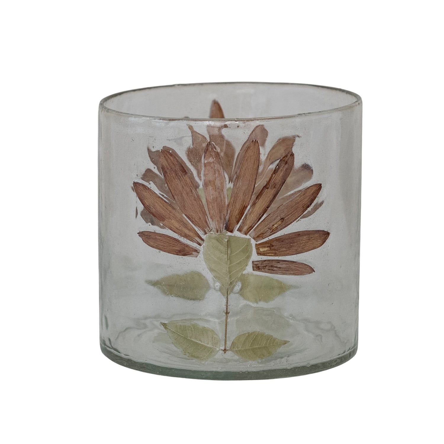 Votive Holder with Embedded Natural Gerbera Daisy (Each Will Vary)