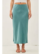 Silky Suede Feel Midi Skirt with Elastic Waistline