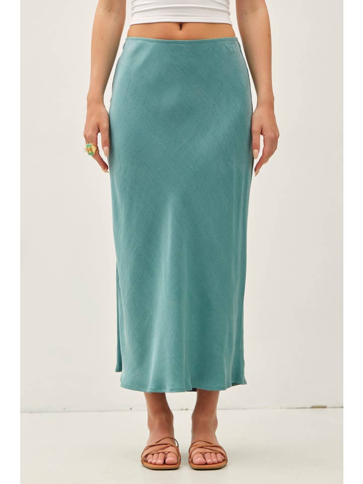 Silky Suede Feel Midi Skirt with Elastic Waistline