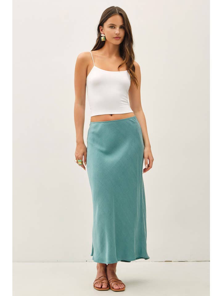 Silky Suede Feel Midi Skirt with Elastic Waistline