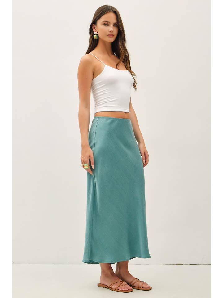 Silky Suede Feel Midi Skirt with Elastic Waistline