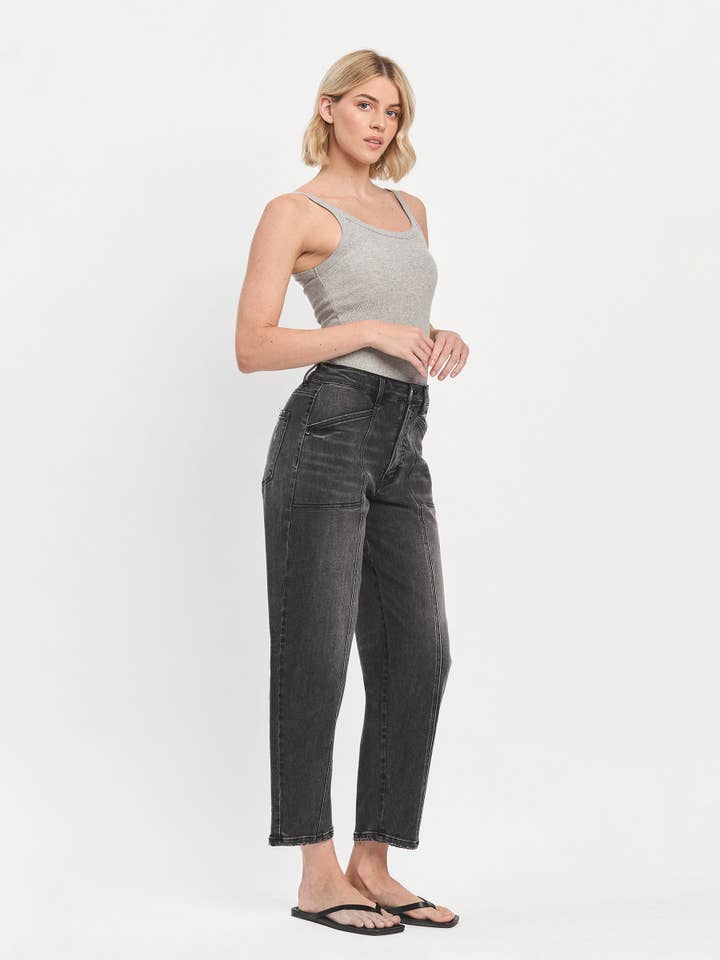 Super High Rise Panel Detail Barrel Jeans F5880