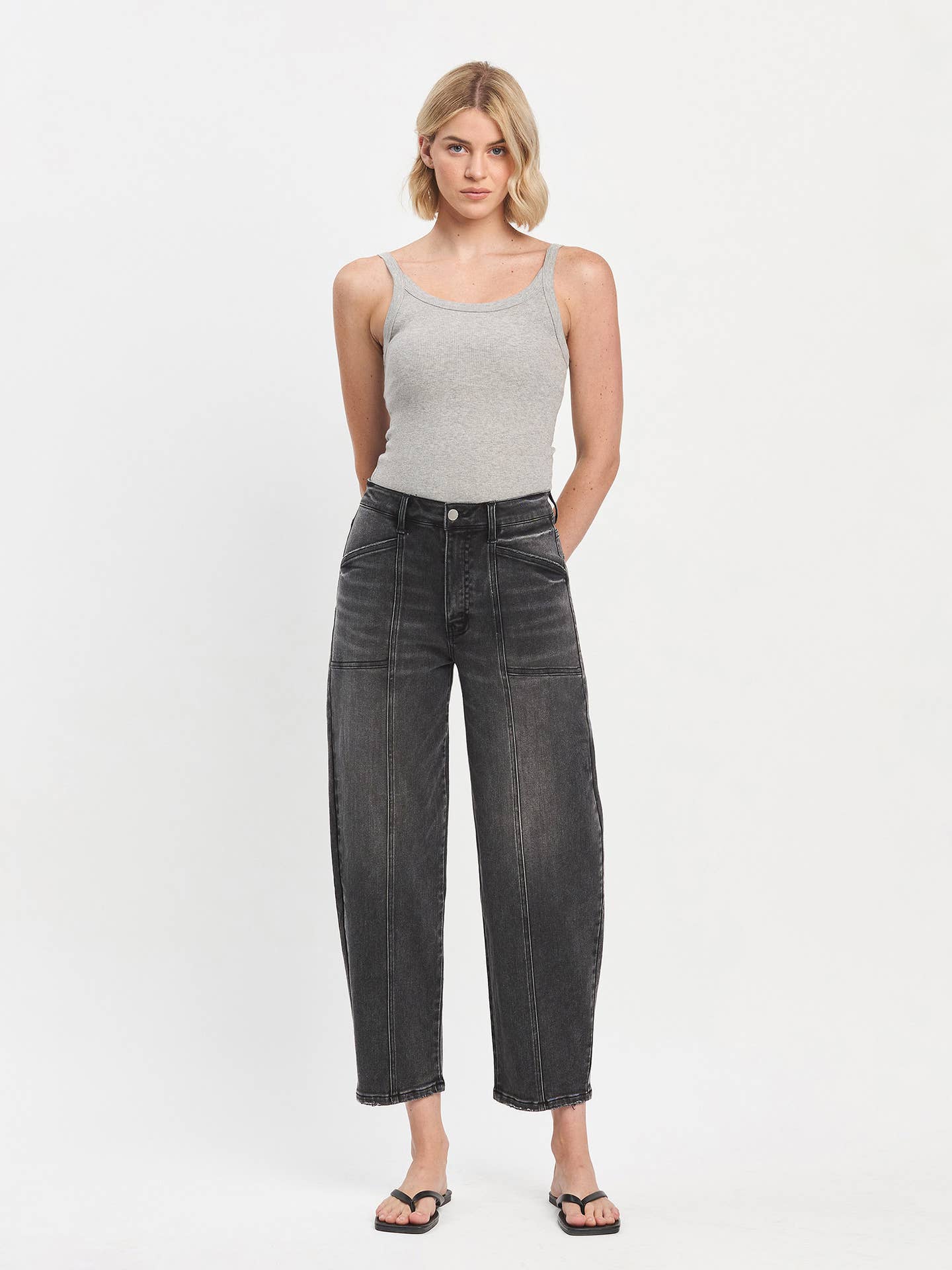 Super High Rise Panel Detail Barrel Jeans F5880