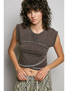 Slim Fit Round Neck Outseam Overlock Stud Cotton Jersey Top