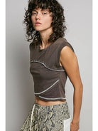 Slim Fit Round Neck Outseam Overlock Stud Cotton Jersey Top