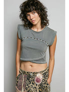 Slim Fit Round Neck Outseam Overlock Stud Cotton Jersey Top