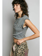 Slim Fit Round Neck Outseam Overlock Stud Cotton Jersey Top
