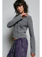 Long Sleeve Small Flap Pocket Texture Ribbed Soft Knit Top