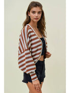 Striped Knit Exaggerated Sleeve Shrug - 10745J