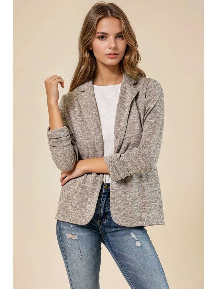 Knit Blazer with Sleeve Shirring Detail - 9723J