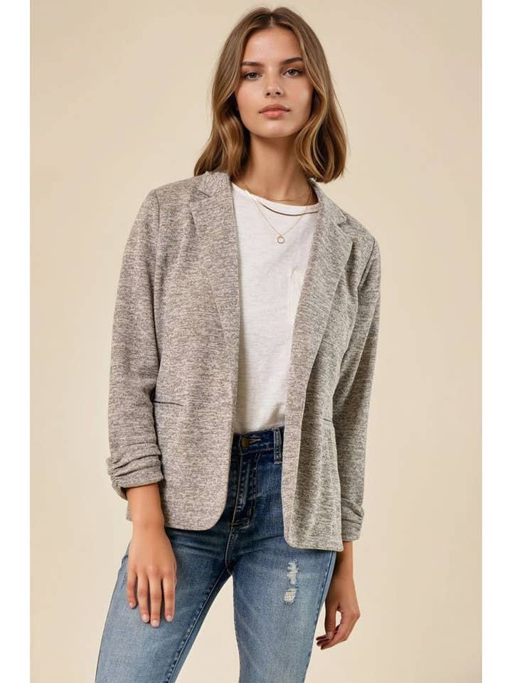 Knit Blazer with Sleeve Shirring Detail - 9723J