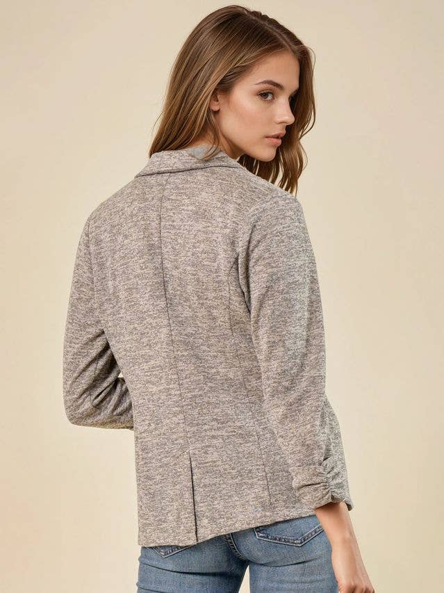 Knit Blazer with Sleeve Shirring Detail - 9723J