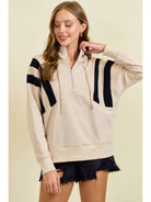 Colorblock Half Zip Up Hoodie Sweatshirt - 45218T