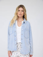 Acid Washed Collared Button Down Knit Shacket