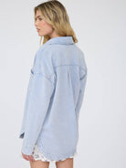 Acid Washed Collared Button Down Knit Shacket