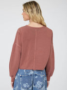 Notch Neck Boxy Long Sleeve Knit Crop Top
