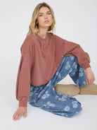 Notch Neck Boxy Long Sleeve Knit Crop Top