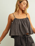 Striped Pattern Spaghetti Strap Full Crop Top