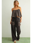Striped Pattern Spaghetti Strap Full Crop Top