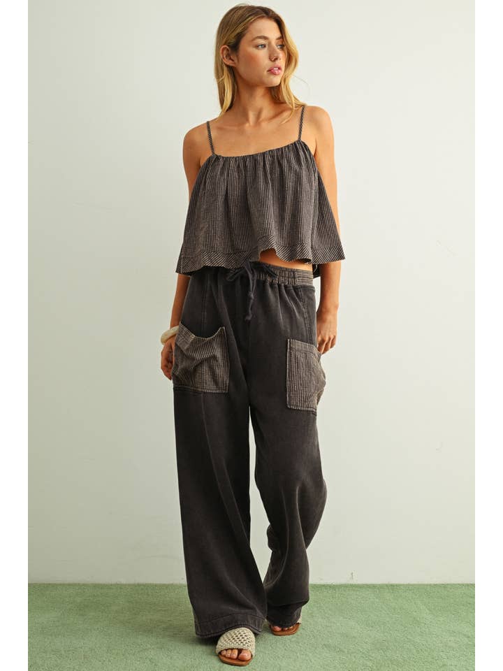 Striped Pattern Spaghetti Strap Full Crop Top