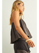 Striped Pattern Spaghetti Strap Full Crop Top