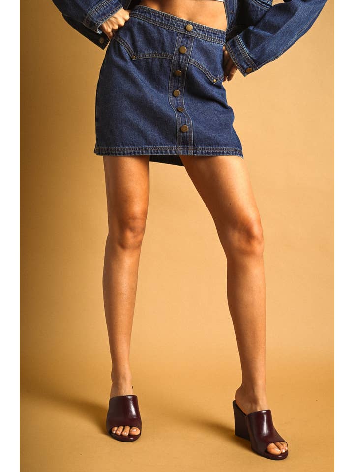 Button Front Indigo Denim Skirt