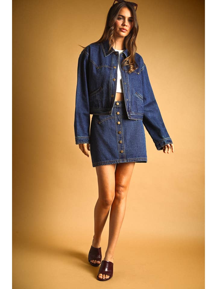 Button Front Indigo Denim Skirt