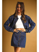 Button Front Indigo Denim Skirt