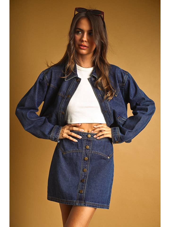 Button Front Indigo Denim Skirt