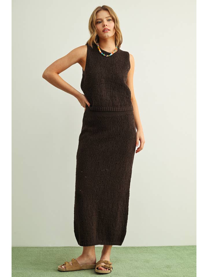 Crochet Knit Skirt with Tassel Hem