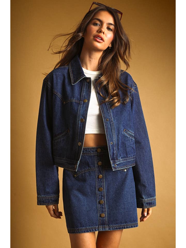 Button Front Indigo Denim Jacket