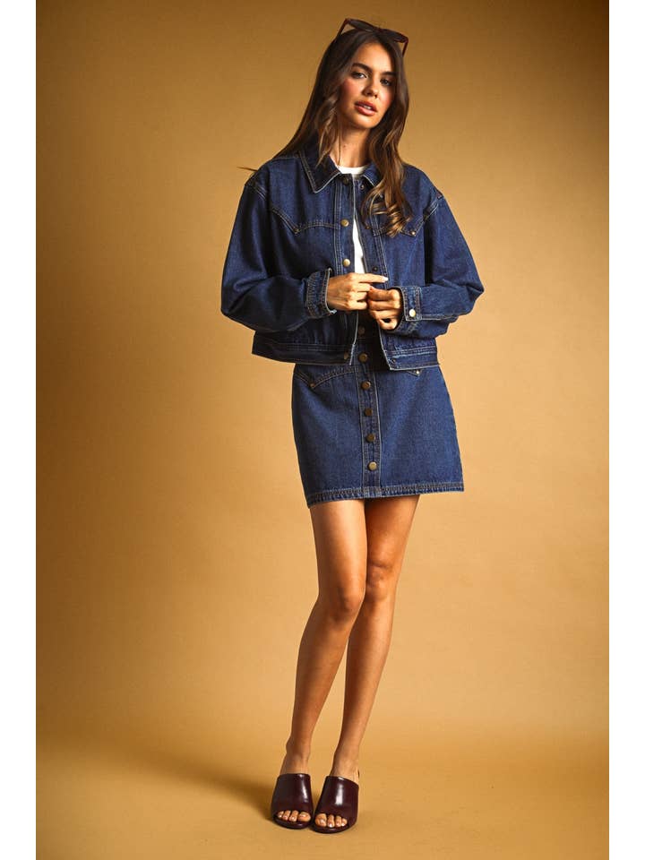 Button Front Indigo Denim Jacket