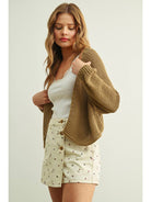 Long Sleeve Cropped Cardigan - Mocha