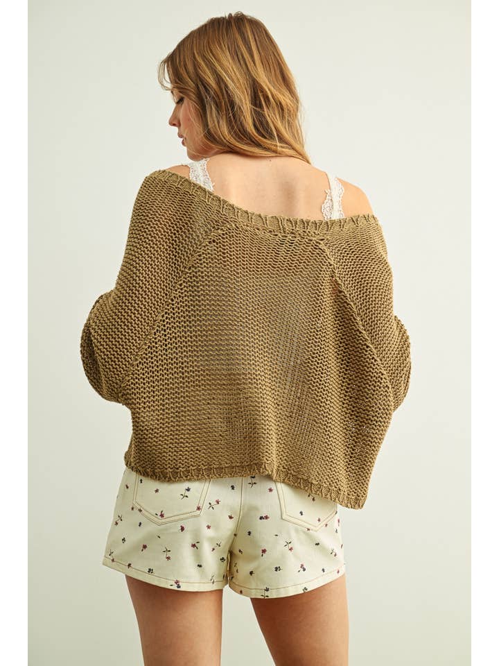 Long Sleeve Cropped Cardigan - Mocha