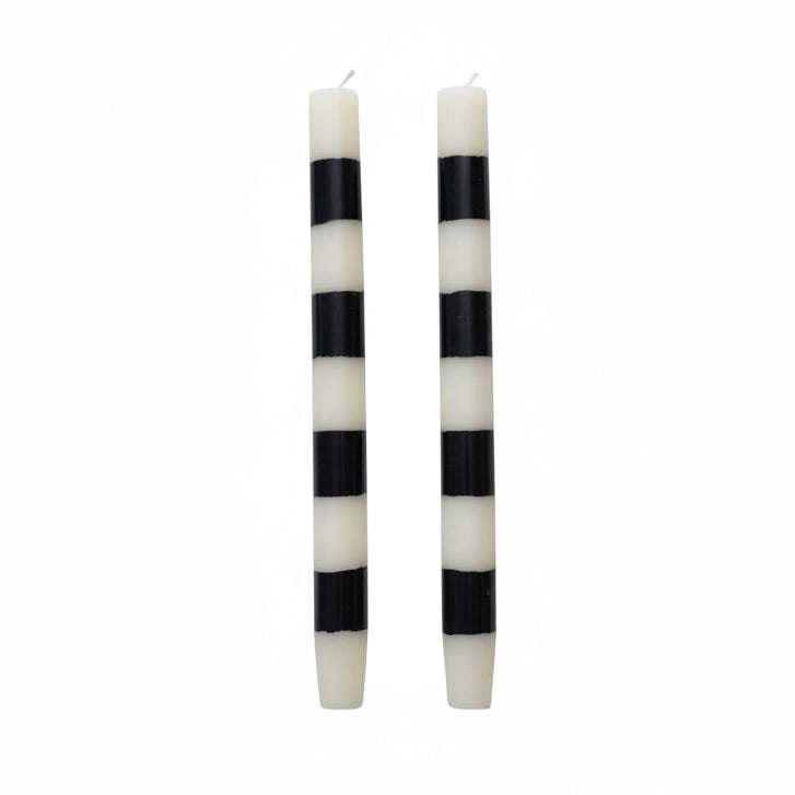 10"H Unscented Taper Candles w/ Stripes in Box, Set of 2 (Approximate Burn Time 15 Hours)