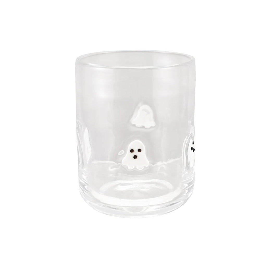 16 oz. Drinking Glass with Embedded Ghosts, White & Black
