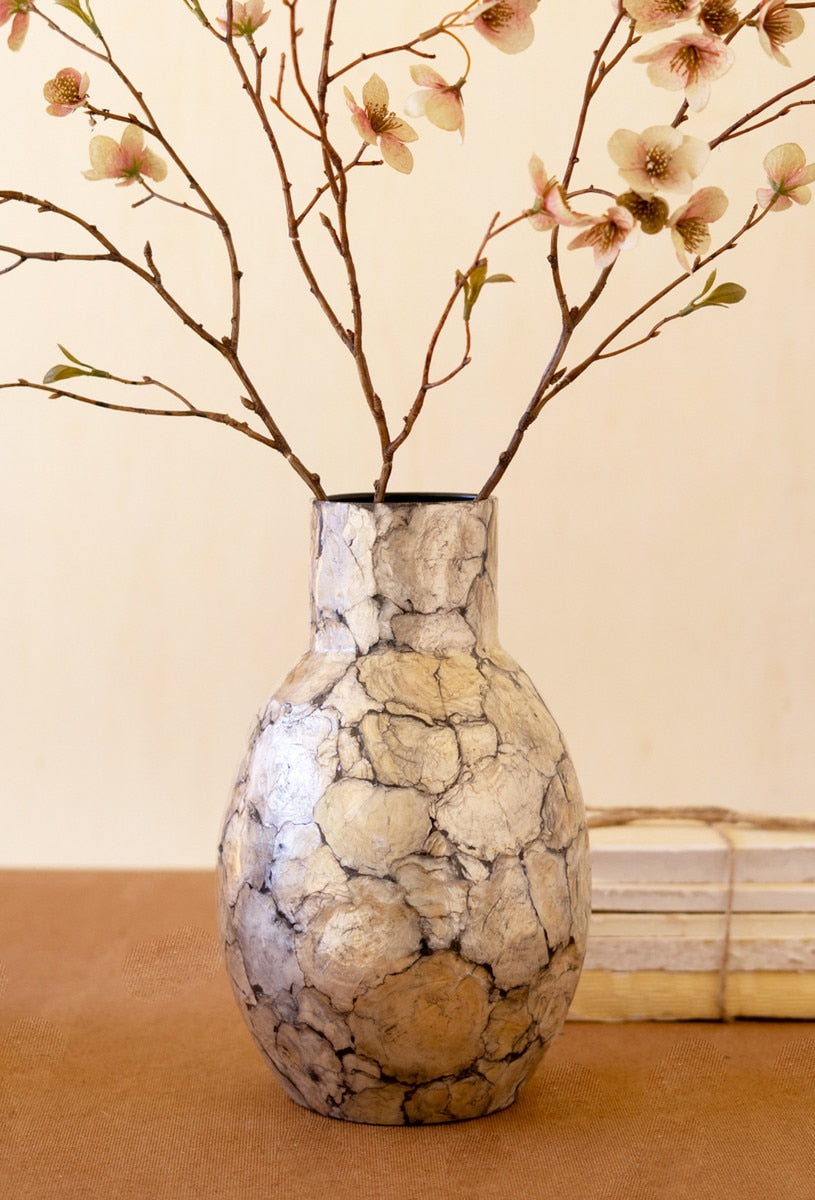 Spun Bamboo Vases with Capiz Shell Detail / Narrow